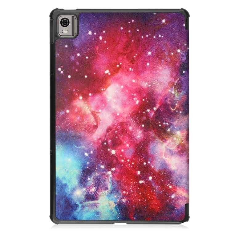 For Nokia T21 Custer Painted 3-Fold Holder Leather Smart Tablet Case(Milky Way Nebula) - Nokia by PMC TechLife | Online Shopping South Africa | PMC TechLife | Buy Now Pay Later Mobicred