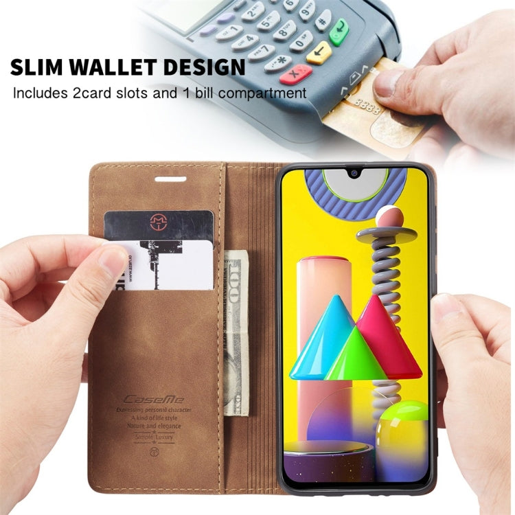 For Galaxy M31 CaseMe-013 Multifunctional Horizontal Flip Leather Case with Card Slot & Holder & Wallet(Brown)