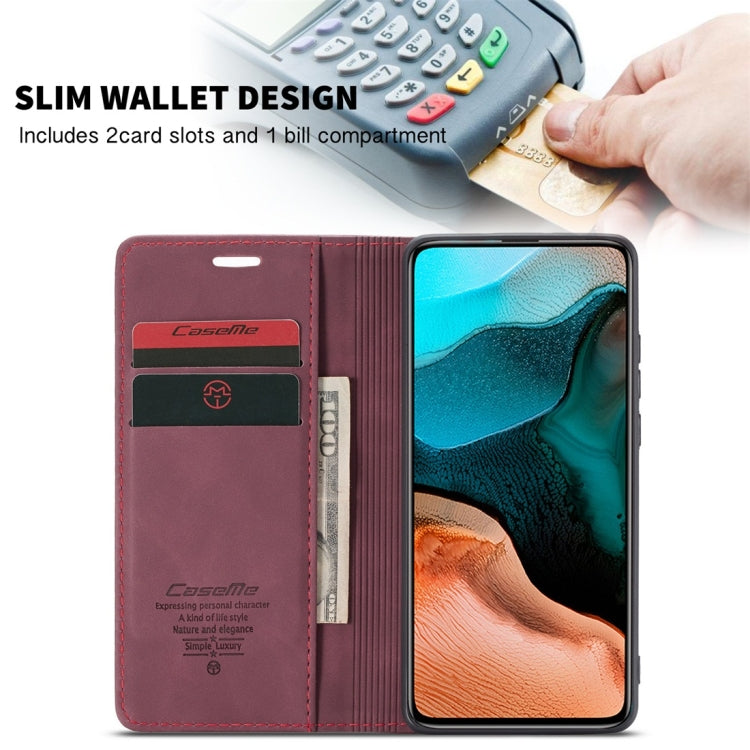 For Xiaomi Redmi K30 Pro CaseMe-013 Multifunctional Horizontal Flip Leather Case with Card Slot & Holder & Wallet(Wine Red)