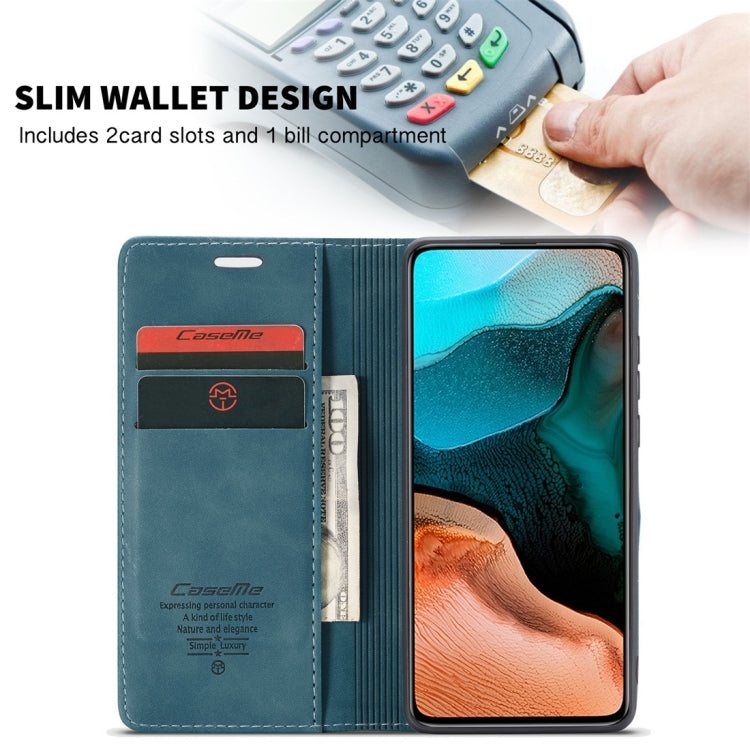 For Xiaomi Redmi K30 Pro CaseMe-013 Multifunctional Horizontal Flip Leather Case with Card Slot & Holder & Wallet(Blue)