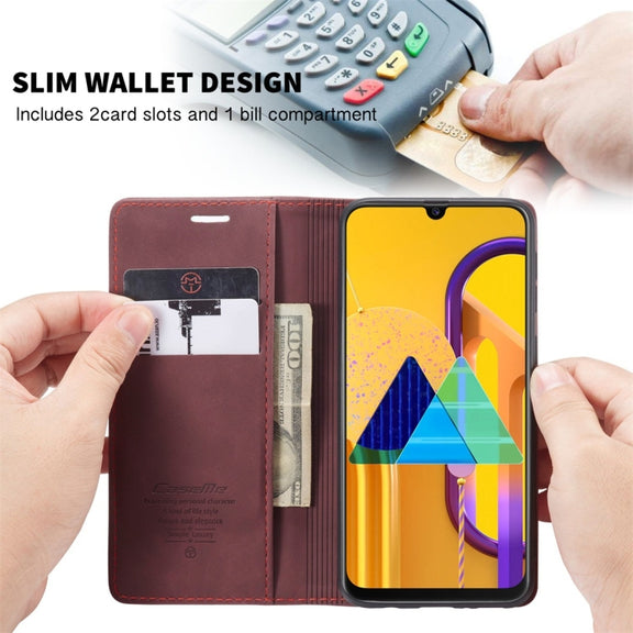 For Galaxy M30S / M21 CaseMe-013 Multifunctional Horizontal Flip Leather Case with Card Slot & Holder & Wallet(Wine Red)