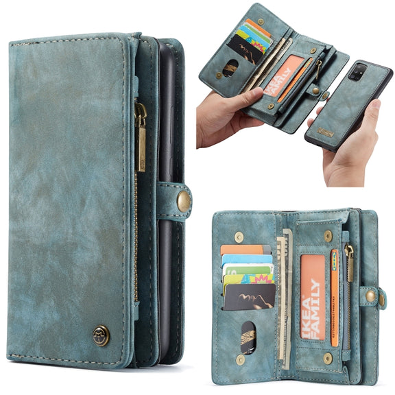 For Galaxy A71 CaseMe Detachable Multifunctional Horizontal Flip Leather Case, with Card Slot & Holder & Zipper Wallet & Photo Frame(Blue)
