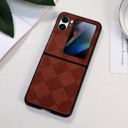 For OPPO Find N2 Flip Weave Plaid PU Phone Case(Brown)