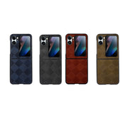 For OPPO Find N2 Flip Weave Plaid PU Phone Case(Brown)