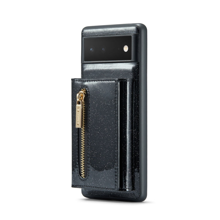 For Google Pixel 6a DG.MING M3 Series Glitter Powder Card Bag Leather Case(Black) - Google Cases by DG.MING | Online Shopping South Africa | PMC TechLife | Buy Now Pay Later Mobicred