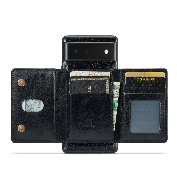 For Google Pixel 6a DG.MING M3 Series Glitter Powder Card Bag Leather Case(Black) - Google Cases by DG.MING | Online Shopping South Africa | PMC TechLife | Buy Now Pay Later Mobicred