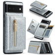 For Google Pixel 6a DG.MING M3 Series Glitter Powder Card Bag Leather Case(Silver) - Google Cases by DG.MING | Online Shopping South Africa | PMC TechLife | Buy Now Pay Later Mobicred