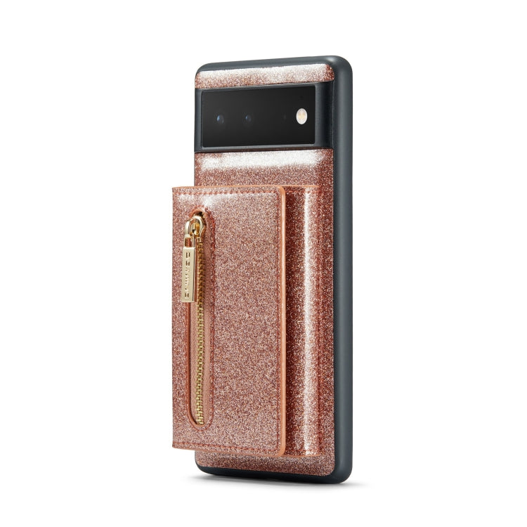 For Google Pixel 6a DG.MING M3 Series Glitter Powder Card Bag Leather Case(Rose Gold) - Google Cases by DG.MING | Online Shopping South Africa | PMC TechLife | Buy Now Pay Later Mobicred