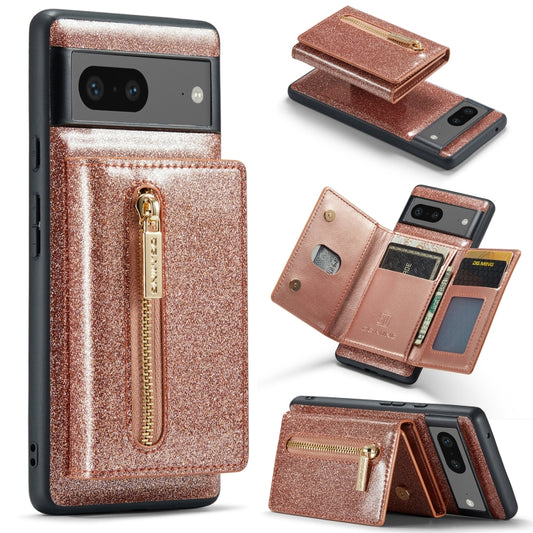 For Google Pixel 7 DG.MING M3 Series Glitter Powder Card Bag Leather Case(Rose Gold) - free shipping - PMC Jewellery - Order now!