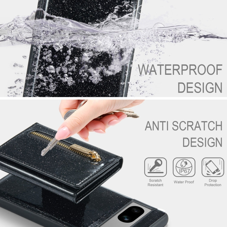 For Google Pixel 7A DG.MING M3 Series Glitter Powder Card Bag Leather Case(Black)