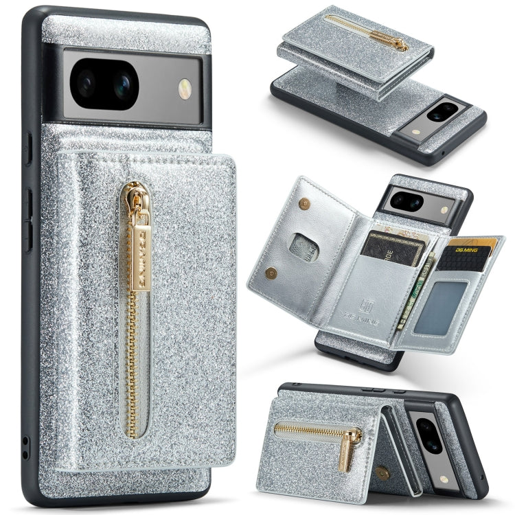 For Google Pixel 7A DG.MING M3 Series Glitter Powder Card Bag Leather Case(Silver) - free shipping - PMC TechLife - Order now!