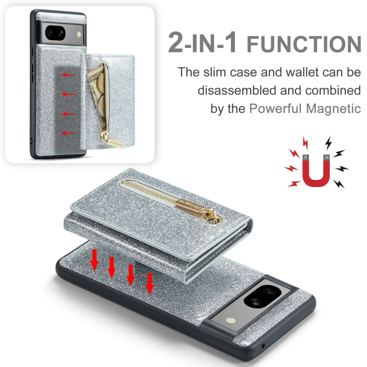 For Google Pixel 7A DG.MING M3 Series Glitter Powder Card Bag Leather Case(Silver) - free shipping - PMC TechLife - Order now!