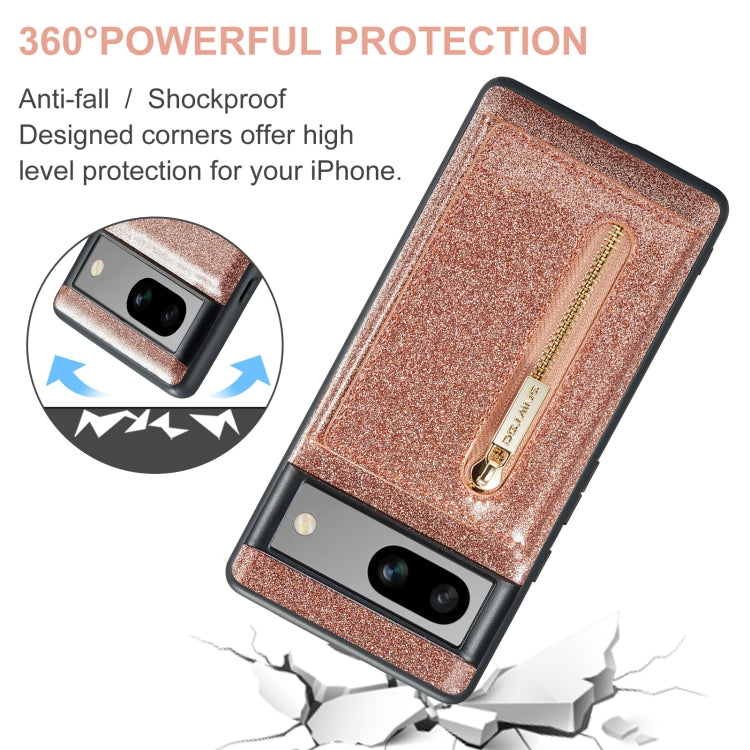 For Google Pixel 7A DG.MING M3 Series Glitter Powder Card Bag Leather Case(Rose Gold) - free shipping - PMC TechLife - Order now!