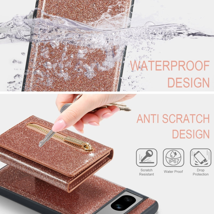 For Google Pixel 7A DG.MING M3 Series Glitter Powder Card Bag Leather Case(Rose Gold) - free shipping - PMC TechLife - Order now!