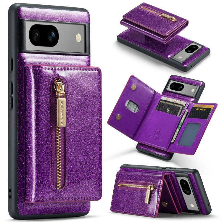 For Google Pixel 7A DG.MING M3 Series Glitter Powder Card Bag Leather Case(Dark Purple) - free shipping - PMC TechLife - Order now!