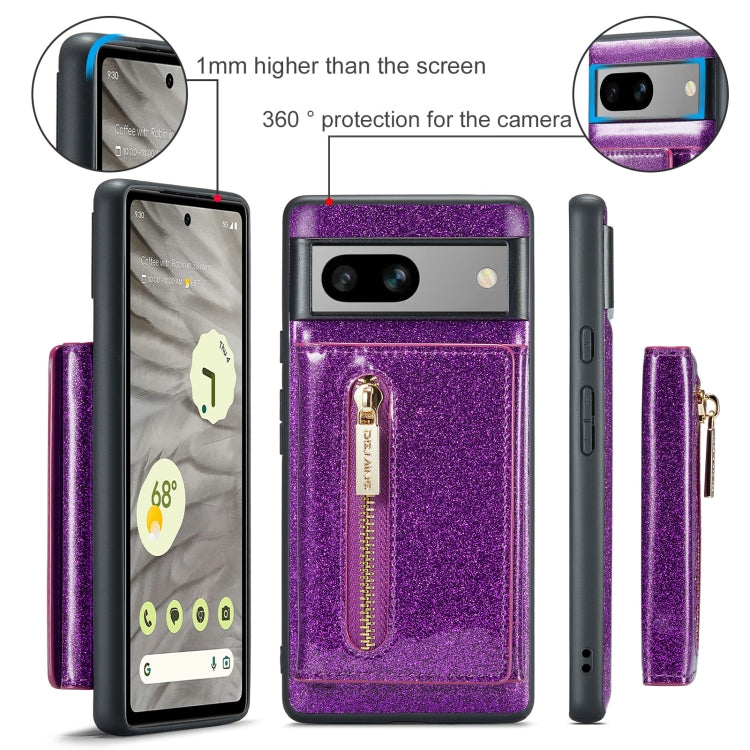 For Google Pixel 7A DG.MING M3 Series Glitter Powder Card Bag Leather Case(Dark Purple) - free shipping - PMC TechLife - Order now!