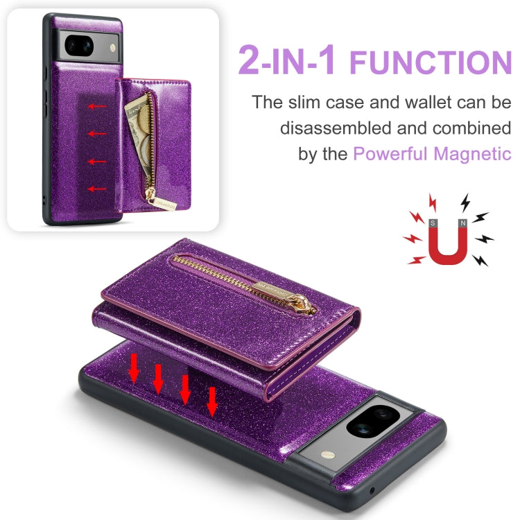 For Google Pixel 7A DG.MING M3 Series Glitter Powder Card Bag Leather Case(Dark Purple) - free shipping - PMC TechLife - Order now!