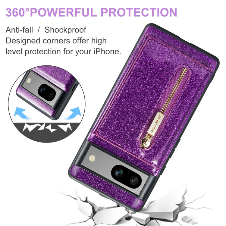 For Google Pixel 7A DG.MING M3 Series Glitter Powder Card Bag Leather Case(Dark Purple) - free shipping - PMC TechLife - Order now!