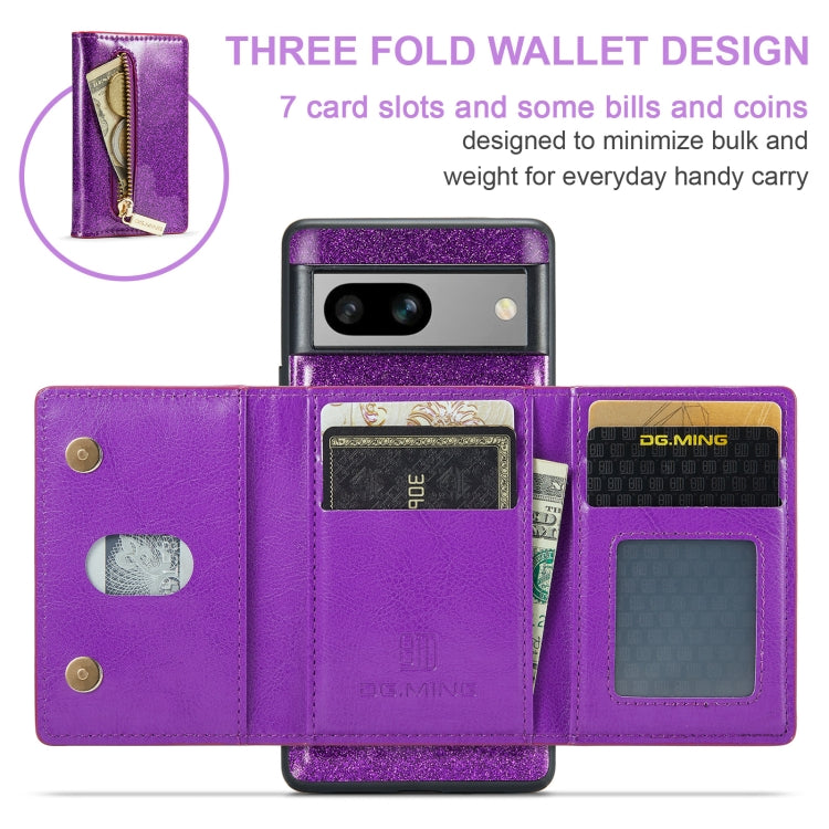 For Google Pixel 7A DG.MING M3 Series Glitter Powder Card Bag Leather Case(Dark Purple) - free shipping - PMC TechLife - Order now!