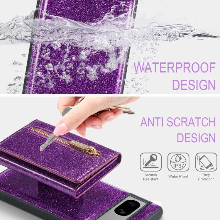 For Google Pixel 7A DG.MING M3 Series Glitter Powder Card Bag Leather Case(Dark Purple) - free shipping - PMC TechLife - Order now!