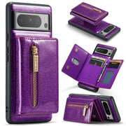 For Google Pixel 8 Pro DG.MING M3 Series Glitter Powder Card Bag Leather Case(Dark Purple)
