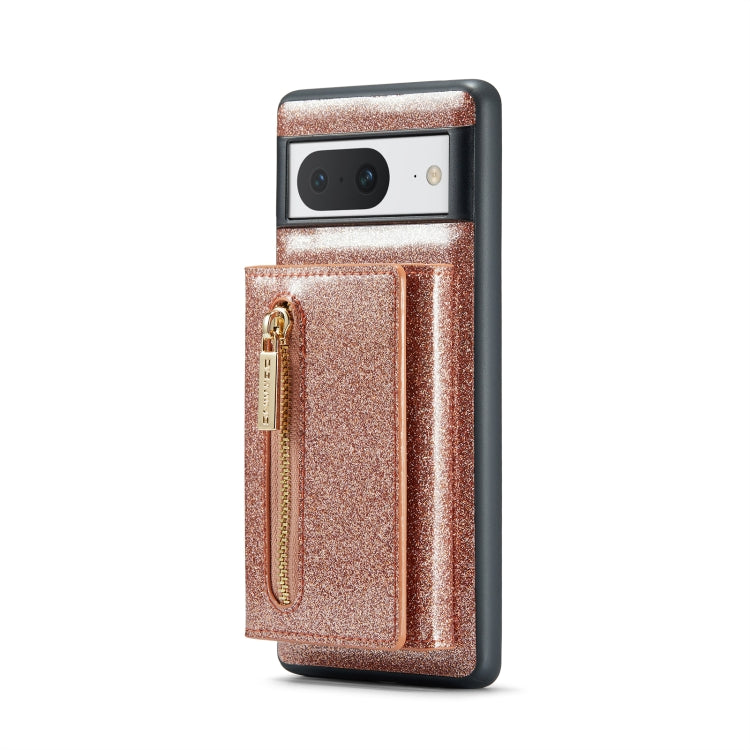 For Google Pixel 8 DG.MING M3 Series Glitter Powder Card Bag Leather Case(Rose Gold) - Google Cases by DG.MING | Online Shopping South Africa | PMC TechLife | Buy Now Pay Later Mobicred