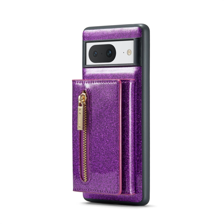 For Google Pixel 8 DG.MING M3 Series Glitter Powder Card Bag Leather Case(Dark Purple)