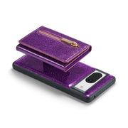 For Google Pixel 8 DG.MING M3 Series Glitter Powder Card Bag Leather Case(Dark Purple)