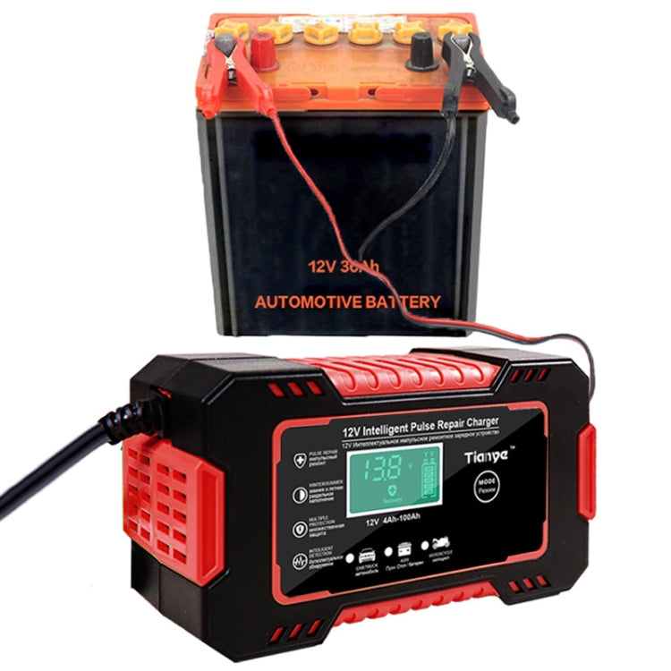 Motorcycle / Car Battery Smart Charger with LCD Creen, Plug Type:US Plug(Red)