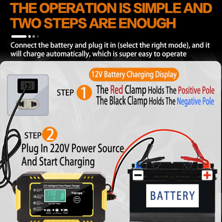 Motorcycle / Car Battery Smart Charger with LCD Creen, Plug Type:UK Plug(Yellow)