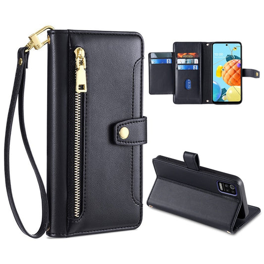 For LG K52 Sheep Texture Cross-body Zipper Wallet Leather Phone Case(Black) - LG Cases by PMC Jewellery | Online Shopping South Africa | PMC Jewellery | Buy Now Pay Later Mobicred