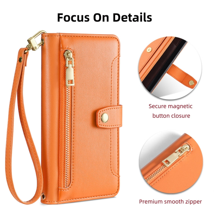 For LG K52 Sheep Texture Cross-body Zipper Wallet Leather Phone Case(Orange) - LG by PMC Jewellery | Online Shopping South Africa | PMC Jewellery | Buy Now Pay Later Mobicred