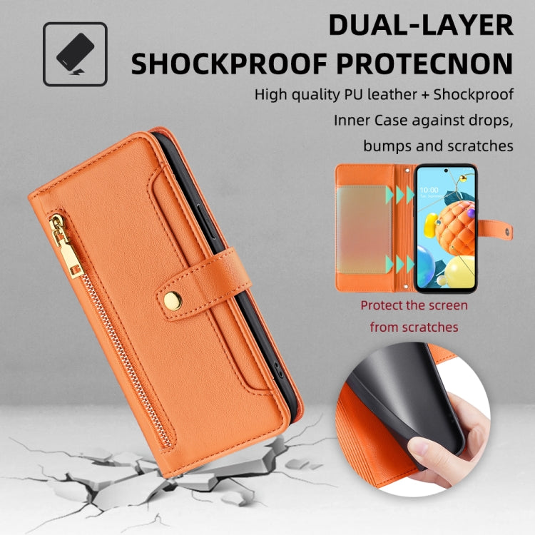 For LG K52 Sheep Texture Cross-body Zipper Wallet Leather Phone Case(Orange) - LG by PMC Jewellery | Online Shopping South Africa | PMC Jewellery | Buy Now Pay Later Mobicred