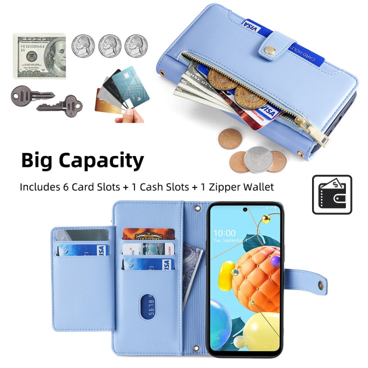 For LG K52 Sheep Texture Cross-body Zipper Wallet Leather Phone Case(Blue) - LG by PMC Jewellery | Online Shopping South Africa | PMC Jewellery | Buy Now Pay Later Mobicred