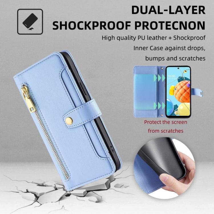 For LG K52 Sheep Texture Cross-body Zipper Wallet Leather Phone Case(Blue) - LG by PMC Jewellery | Online Shopping South Africa | PMC Jewellery | Buy Now Pay Later Mobicred