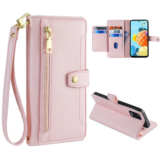 For LG K52 Sheep Texture Cross-body Zipper Wallet Leather Phone Case(Pink) - LG Cases by PMC Jewellery | Online Shopping South Africa | PMC Jewellery | Buy Now Pay Later Mobicred