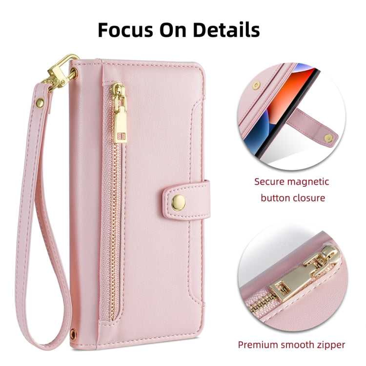 For LG K52 Sheep Texture Cross-body Zipper Wallet Leather Phone Case(Pink) - LG Cases by PMC Jewellery | Online Shopping South Africa | PMC Jewellery | Buy Now Pay Later Mobicred