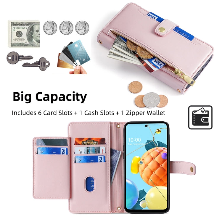 For LG K52 Sheep Texture Cross-body Zipper Wallet Leather Phone Case(Pink) - LG Cases by PMC Jewellery | Online Shopping South Africa | PMC Jewellery | Buy Now Pay Later Mobicred