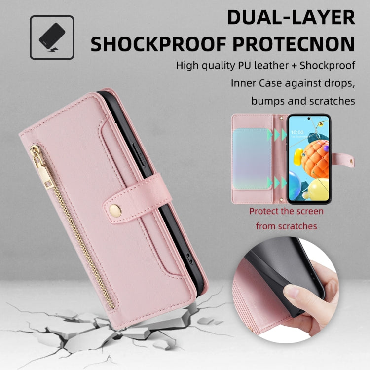 For LG K52 Sheep Texture Cross-body Zipper Wallet Leather Phone Case(Pink) - LG Cases by PMC Jewellery | Online Shopping South Africa | PMC Jewellery | Buy Now Pay Later Mobicred