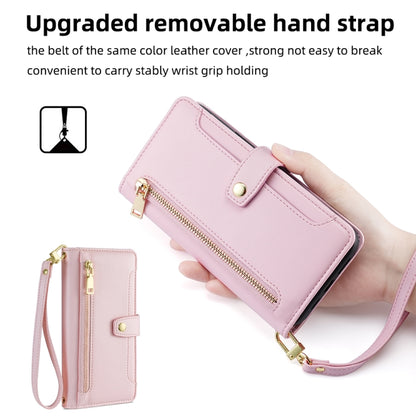 For LG K52 Sheep Texture Cross-body Zipper Wallet Leather Phone Case(Pink) - LG Cases by PMC Jewellery | Online Shopping South Africa | PMC Jewellery | Buy Now Pay Later Mobicred