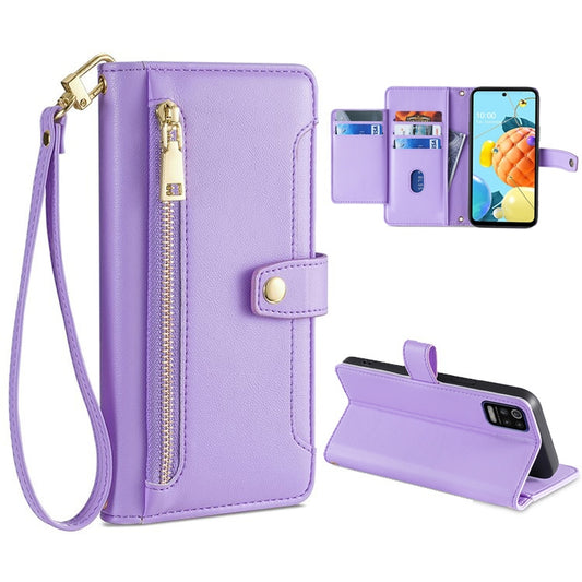 For LG K52 Sheep Texture Cross-body Zipper Wallet Leather Phone Case(Purple) - free shipping - PMC Jewellery - Order now!