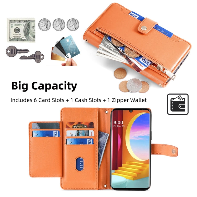 For LG Velvet Sheep Texture Cross-body Zipper Wallet Leather Phone Case(Orange) - LG by PMC Jewellery | Online Shopping South Africa | PMC Jewellery | Buy Now Pay Later Mobicred