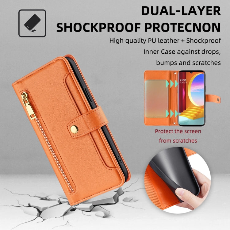 For LG Velvet Sheep Texture Cross-body Zipper Wallet Leather Phone Case(Orange) - LG by PMC TechLife | Online Shopping South Africa | PMC TechLife | Buy Now Pay Later Mobicred
