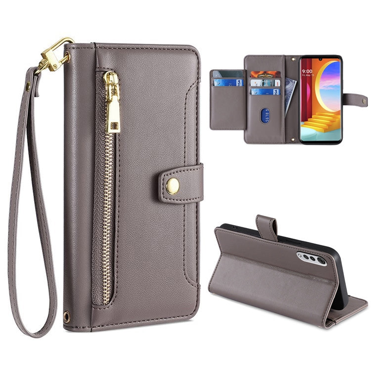 For LG Velvet Sheep Texture Cross-body Zipper Wallet Leather Phone Case(Grey) - LG Cases by PMC TechLife | Online Shopping South Africa | PMC TechLife | Buy Now Pay Later Mobicred