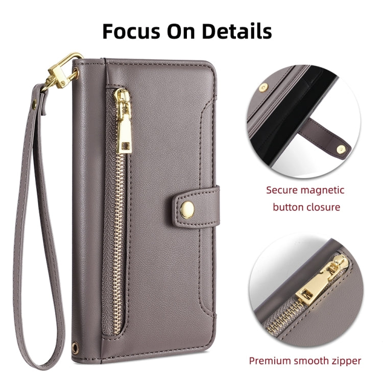 For LG Velvet Sheep Texture Cross-body Zipper Wallet Leather Phone Case(Grey) - LG Cases by PMC Jewellery | Online Shopping South Africa | PMC Jewellery | Buy Now Pay Later Mobicred