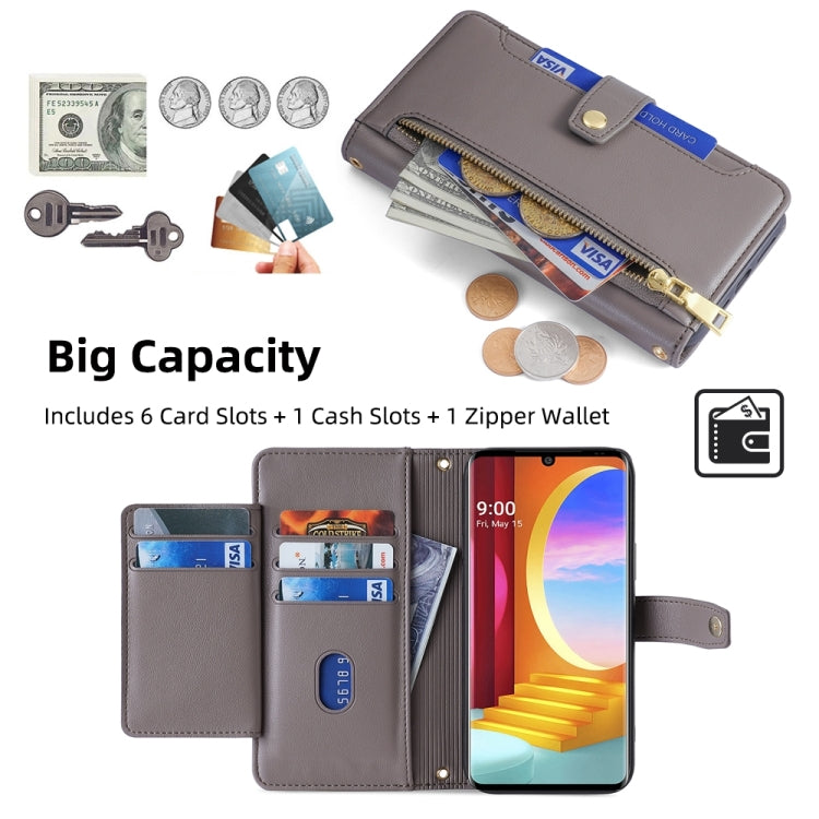 For LG Velvet Sheep Texture Cross-body Zipper Wallet Leather Phone Case(Grey) - LG Cases by PMC Jewellery | Online Shopping South Africa | PMC Jewellery | Buy Now Pay Later Mobicred