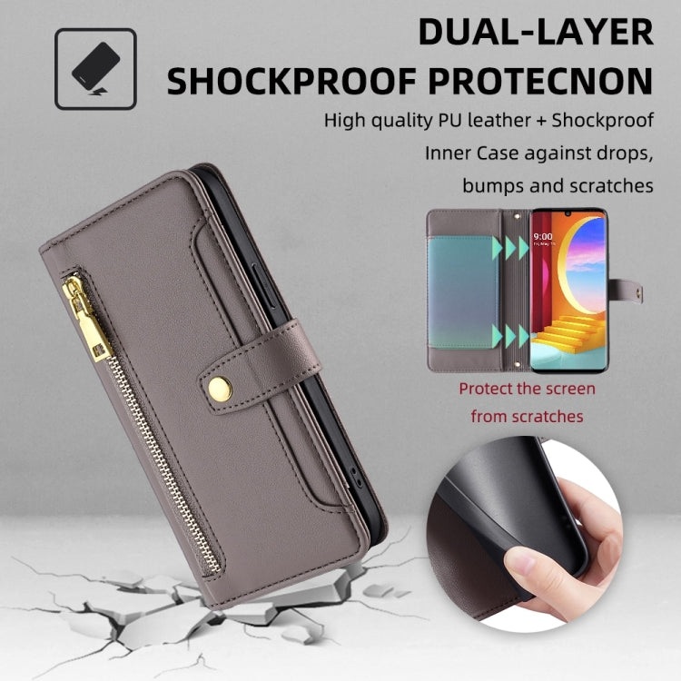 For LG Velvet Sheep Texture Cross-body Zipper Wallet Leather Phone Case(Grey) - LG Cases by PMC TechLife | Online Shopping South Africa | PMC TechLife | Buy Now Pay Later Mobicred