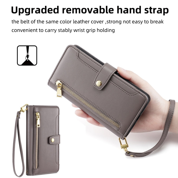 For LG Velvet Sheep Texture Cross-body Zipper Wallet Leather Phone Case(Grey) - LG Cases by PMC Jewellery | Online Shopping South Africa | PMC Jewellery | Buy Now Pay Later Mobicred