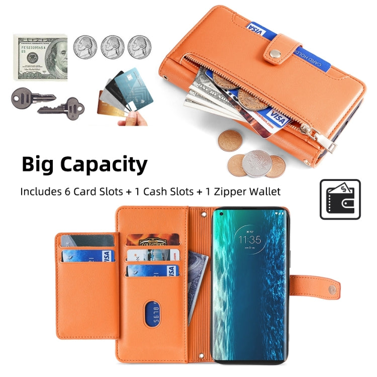 For Motorola Edge Sheep Texture Cross-body Zipper Wallet Leather Phone Case(Orange) - Motorola Cases by PMC TechLife | Online Shopping South Africa | PMC TechLife | Buy Now Pay Later Mobicred