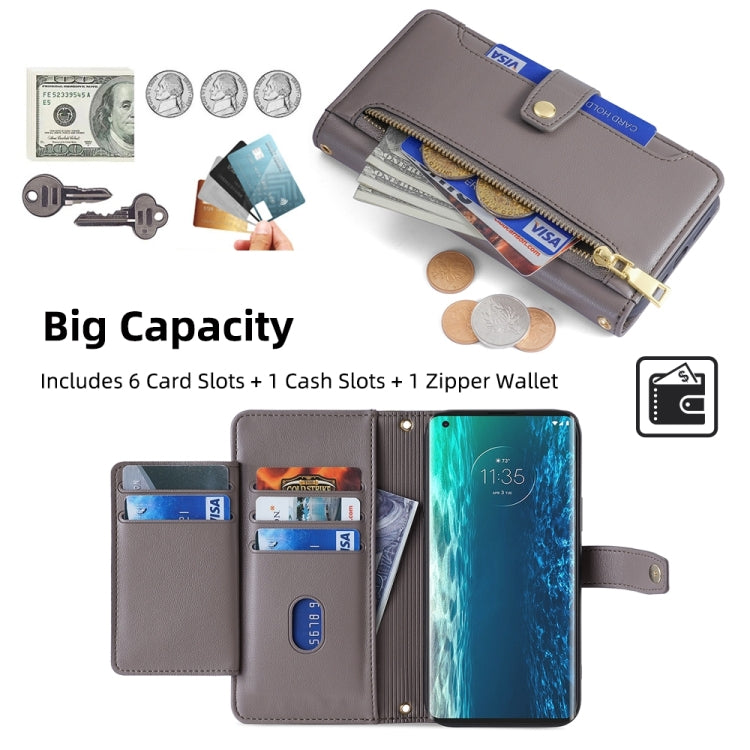 For Motorola Edge Sheep Texture Cross-body Zipper Wallet Leather Phone Case(Grey) - Motorola Cases by PMC TechLife | Online Shopping South Africa | PMC TechLife | Buy Now Pay Later Mobicred